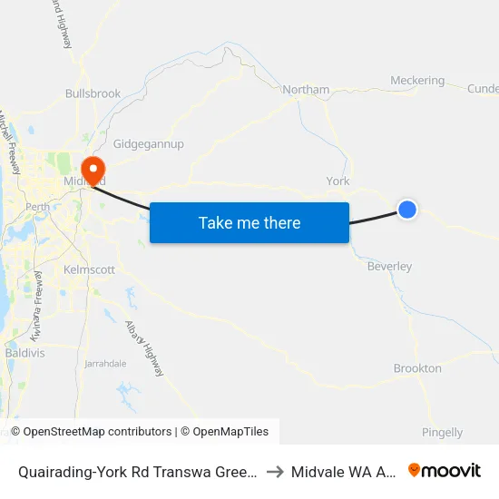 Quairading-York Rd Transwa Greenhills Turnoff to Midvale WA Australia map