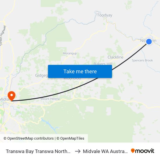 Transwa Bay Transwa Northam to Midvale WA Australia map