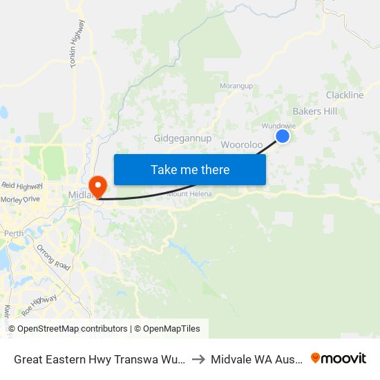 Great Eastern Hwy Transwa Wundowie to Midvale WA Australia map