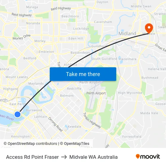 Access Rd Point Fraser to Midvale WA Australia map