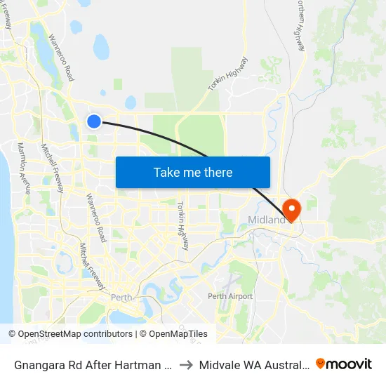 Gnangara Rd After Hartman Dr to Midvale WA Australia map