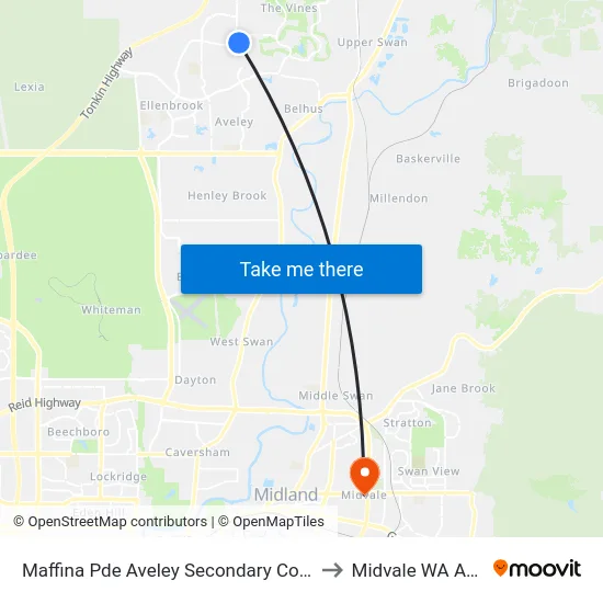 Maffina Pde Aveley Secondary College Stand 1 to Midvale WA Australia map