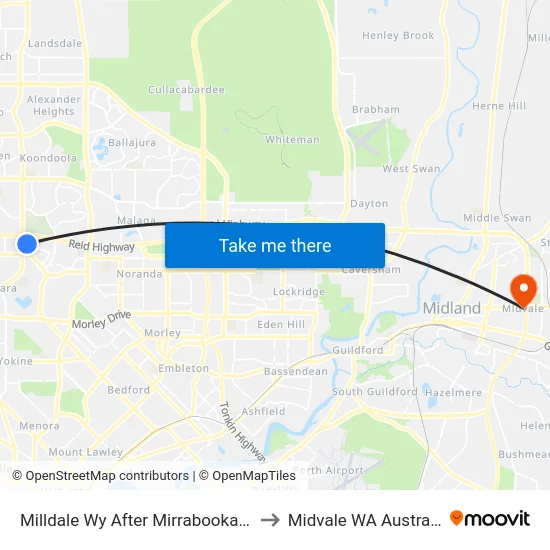 Milldale Wy After Mirrabooka Av to Midvale WA Australia map