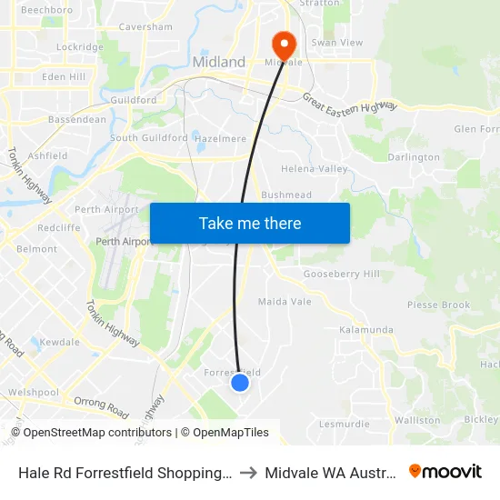 Hale Rd Forrestfield Shopping Ctr to Midvale WA Australia map