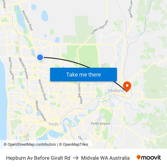 Hepburn Av Before Giralt Rd to Midvale WA Australia map