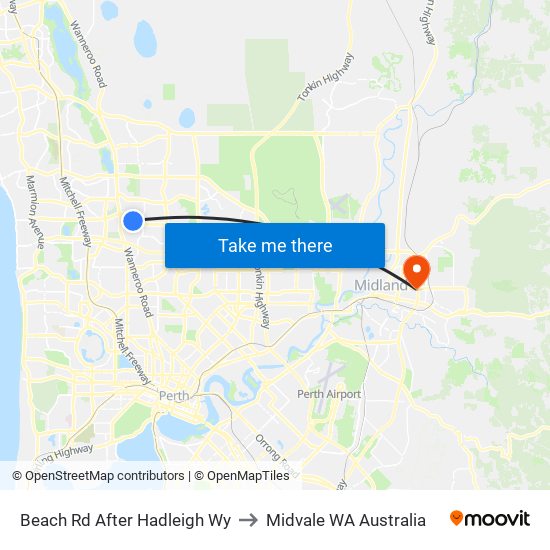 Beach Rd After Hadleigh Wy to Midvale WA Australia map