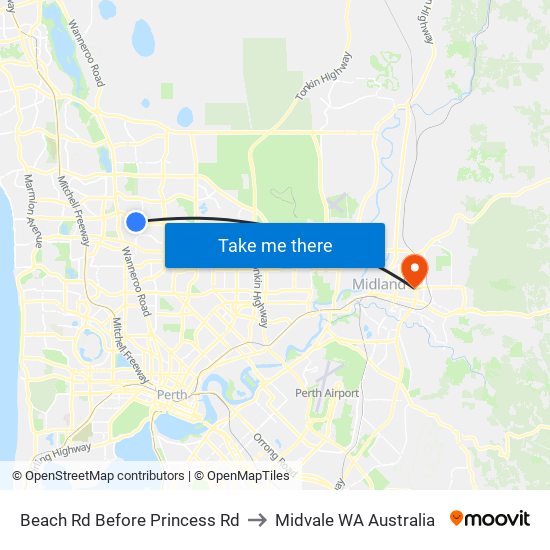 Beach Rd Before Princess Rd to Midvale WA Australia map