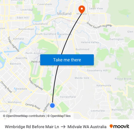 Wimbridge Rd Before Mair Ln to Midvale WA Australia map