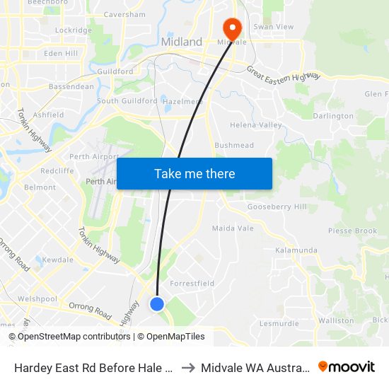 Hardey East Rd Before Hale Rd to Midvale WA Australia map