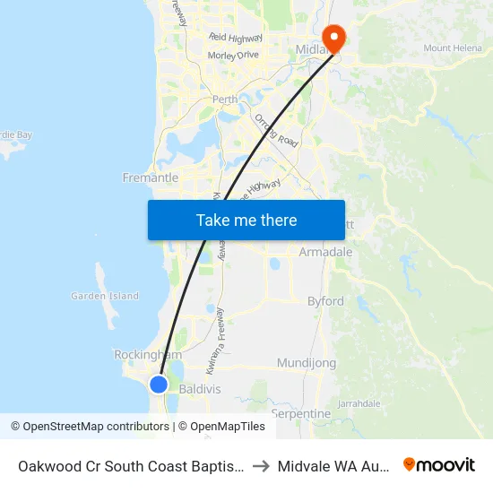 Oakwood Cr South Coast Baptist College to Midvale WA Australia map