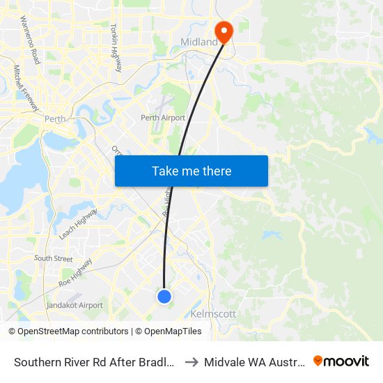 Southern River Rd After Bradley St to Midvale WA Australia map