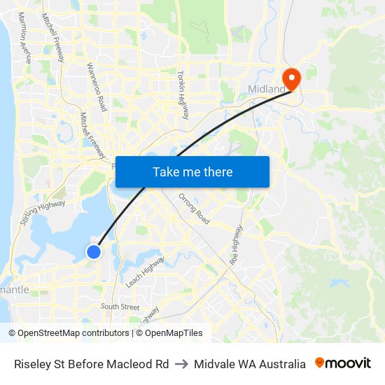 Riseley St Before Macleod Rd to Midvale WA Australia map