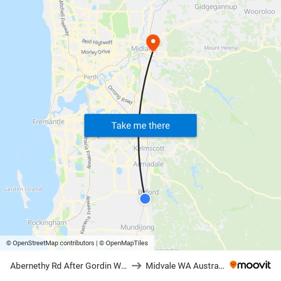 Abernethy Rd After Gordin Way to Midvale WA Australia map