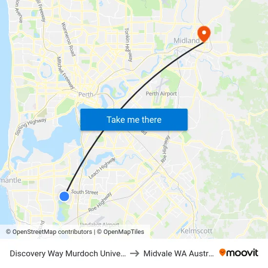 Discovery Way Murdoch University to Midvale WA Australia map