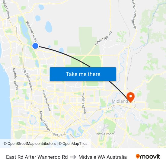 East Rd After Wanneroo Rd to Midvale WA Australia map