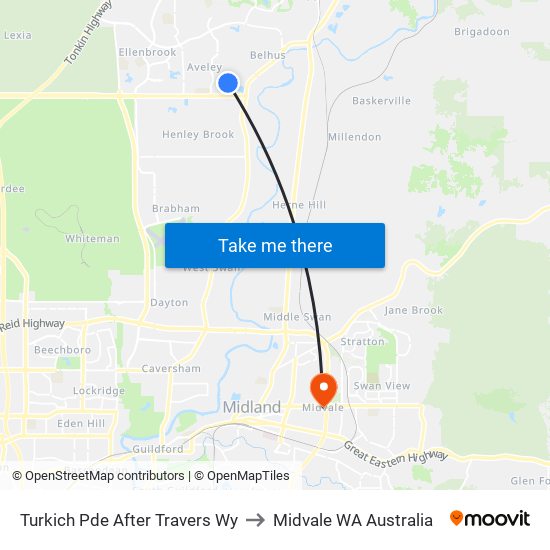 Turkich Pde After Travers Wy to Midvale WA Australia map