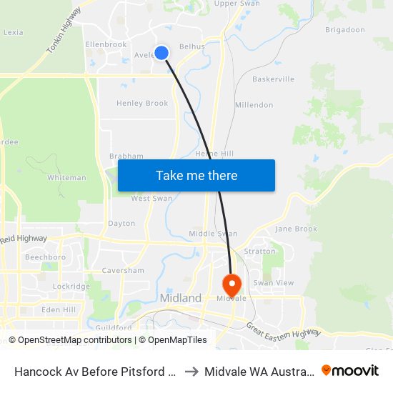 Hancock Av Before Pitsford CH to Midvale WA Australia map