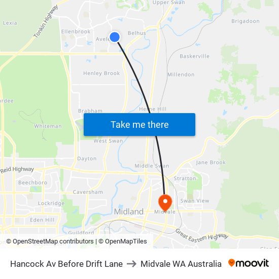 Hancock Av Before Drift Lane to Midvale WA Australia map