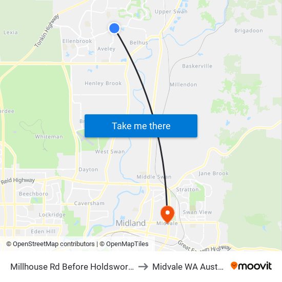 Millhouse Rd Before Holdsworth Av to Midvale WA Australia map