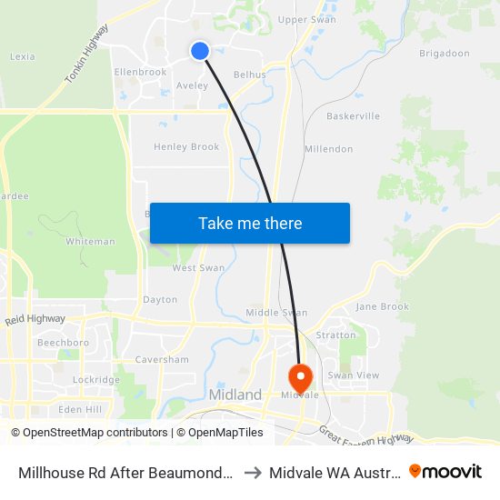 Millhouse Rd After Beaumonde Gra to Midvale WA Australia map