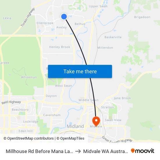 Millhouse Rd Before Mana Lane to Midvale WA Australia map