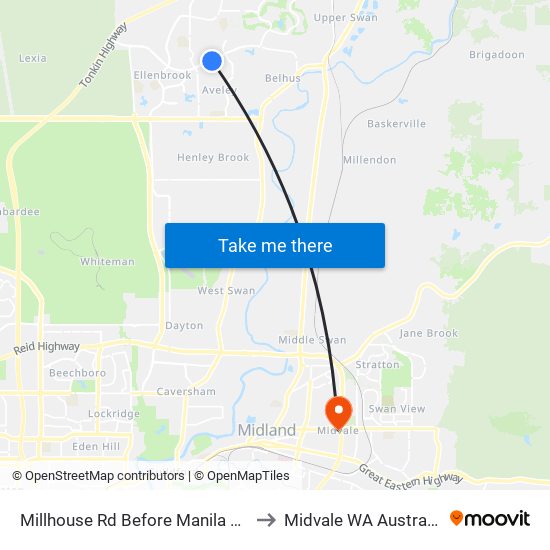 Millhouse Rd Before Manila Wy to Midvale WA Australia map