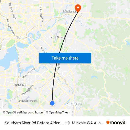 Southern River Rd Before Aldenham Dr to Midvale WA Australia map