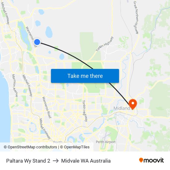 Paltara Wy Stand 2 to Midvale WA Australia map