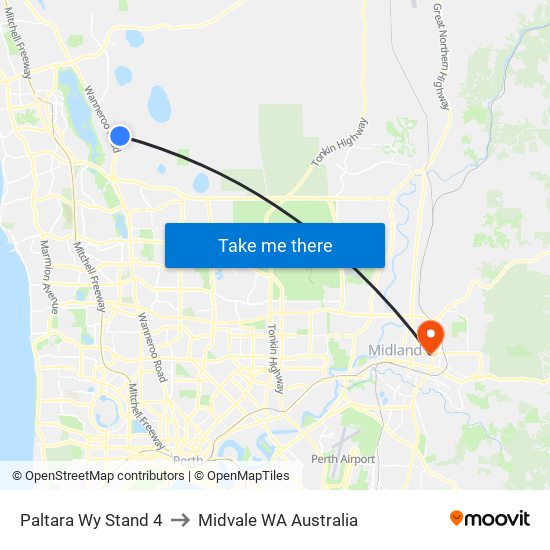 Paltara Wy Stand 4 to Midvale WA Australia map