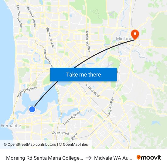 Moreing Rd Santa Maria College Stamd 1 to Midvale WA Australia map