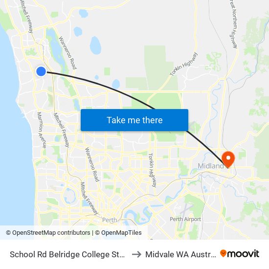 School Rd Belridge College Stand 3 to Midvale WA Australia map