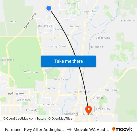 Farmaner Pwy After Addingham Dr to Midvale WA Australia map