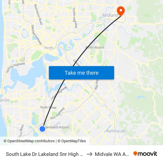 South Lake Dr Lakeland Snr High Sch - Stand 1 to Midvale WA Australia map