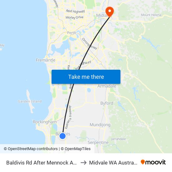 Baldivis Rd After Mennock App to Midvale WA Australia map