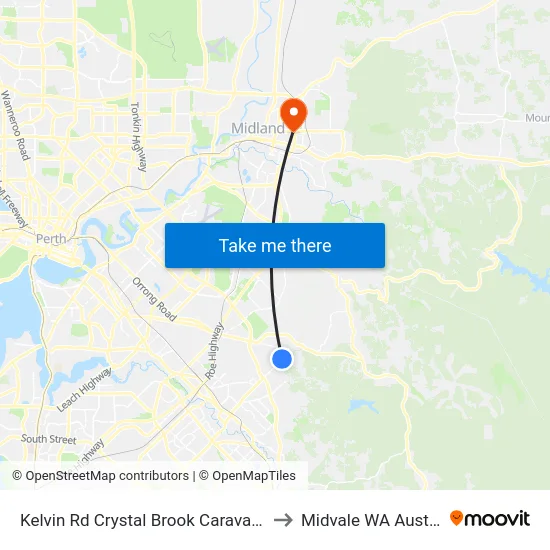 Kelvin Rd Crystal Brook Caravan Park to Midvale WA Australia map