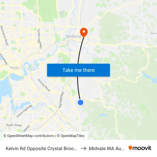 Kelvin Rd Opposite Crystal Brook Caravan to Midvale WA Australia map
