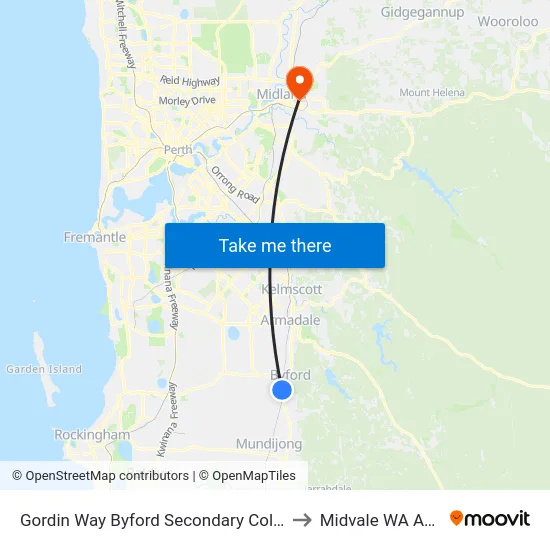 Gordin Way Byford Secondary College Stand 2 to Midvale WA Australia map