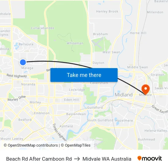 Beach Rd After Camboon Rd to Midvale WA Australia map