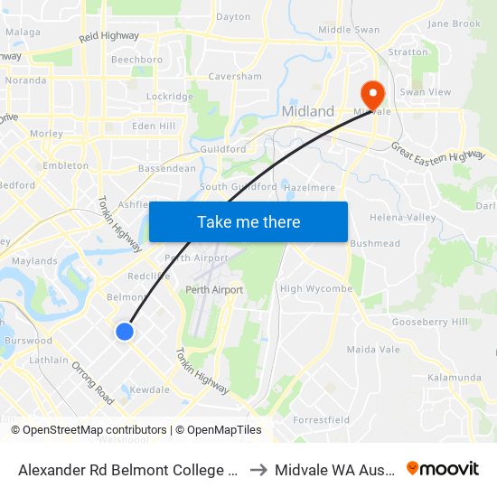 Alexander Rd Belmont College Stand 3 to Midvale WA Australia map