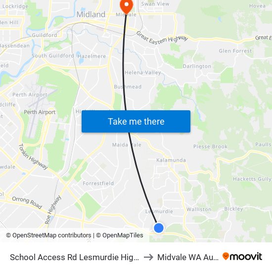 School Access Rd Lesmurdie High School S4 to Midvale WA Australia map
