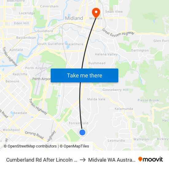 Cumberland Rd After Lincoln Rd to Midvale WA Australia map