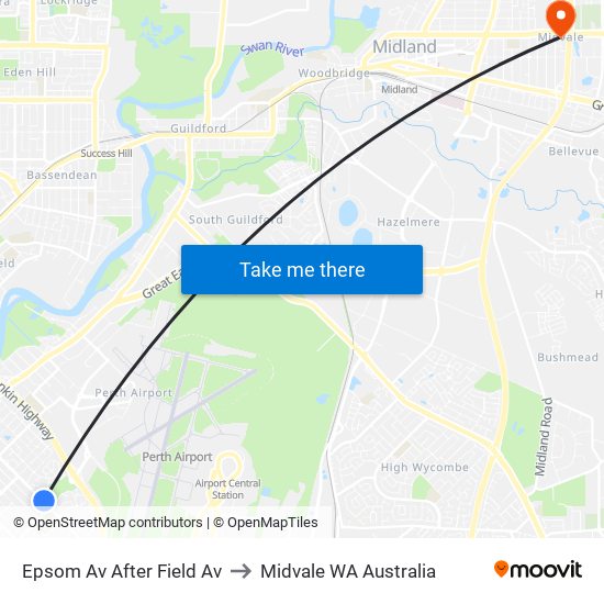 Epsom Av After Field Av to Midvale WA Australia map