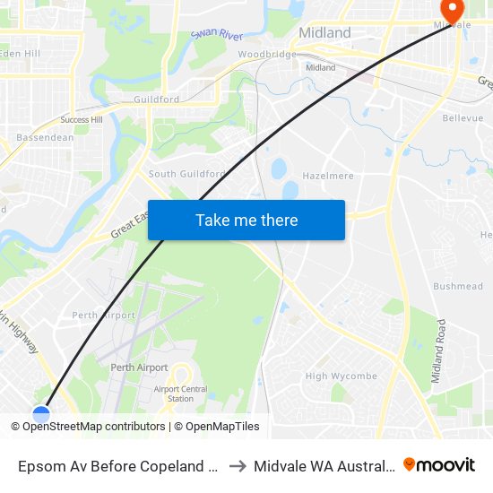 Epsom Av Before Copeland Dr to Midvale WA Australia map