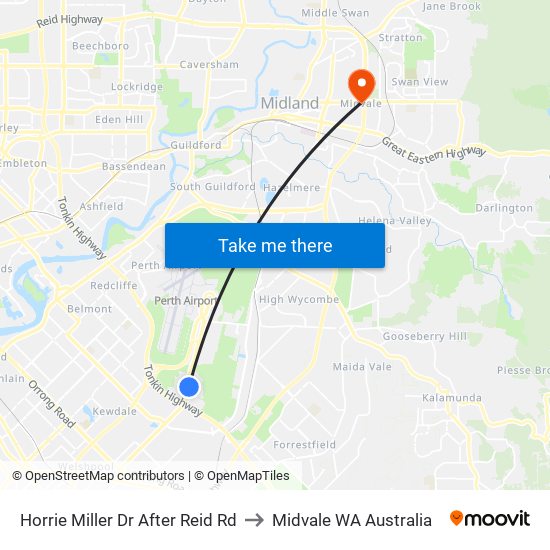 Horrie Miller Dr After Reid Rd to Midvale WA Australia map