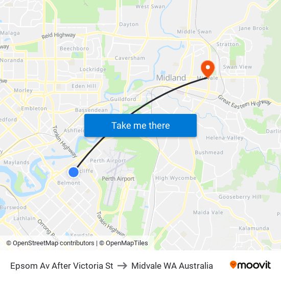 Epsom Av After Victoria St to Midvale WA Australia map