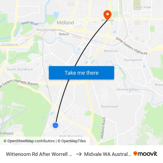 Wittenoom Rd After Worrell Av to Midvale WA Australia map