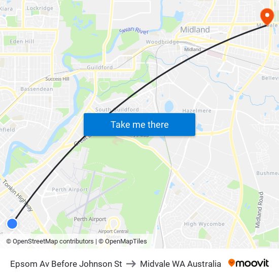 Epsom Av Before Johnson St to Midvale WA Australia map