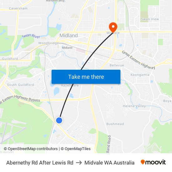 Abernethy Rd After Lewis Rd to Midvale WA Australia map