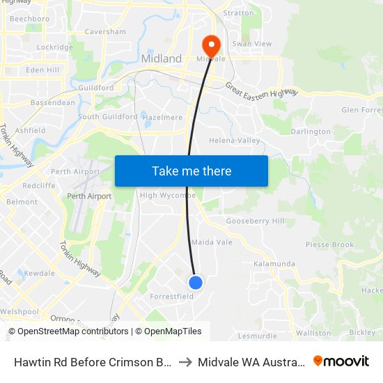 Hawtin Rd Before Crimson Bvd to Midvale WA Australia map