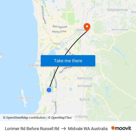 Lorimer Rd Before Russell Rd to Midvale WA Australia map